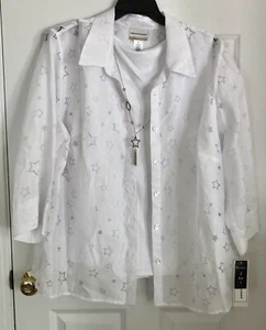 ALFRED DUNNER Plus Size 2X White All American 2-1 Star Shirt/tank TOP PS218 - Picture 1 of 9