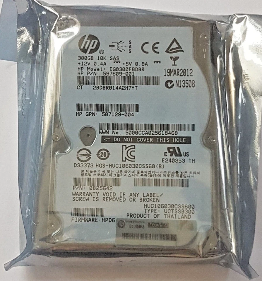 300 GB SAS HP EG0300FBDBR 10000RPM 16MB HDD 2.5" Disco Rigido Interno Nuovo - Immagine 1 di 1