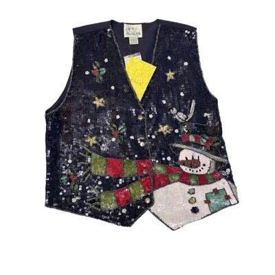 The Quacker Factory Size M Women's Sequin Snowman Christmas Holiday Vest - Image 1 of 4