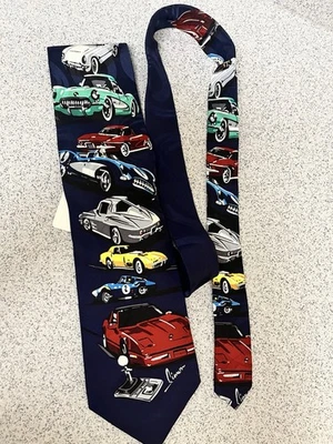 Corbata retro Automobilia 100 % seda estampado coche Chevrolet Corvette vintage Foto 1 de 4