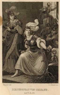 Peter Carl Geissler Illustration Jungfrau von Orleans Stahlstich Mitte 19 Jhd - Bild 1 von 2