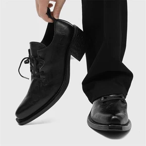 Zapatos de cuero retro para hombre con punta en punta con cordones tacón bloque vestido fiesta graduación Oxford - Imagen 1 de 8