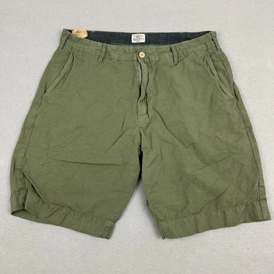 Pantalones Cortos Faherty Hombres 32 Verde Oliva Sólido Chino Caquis Bolsillos Frontales Planos Lino Foto 1 de 4