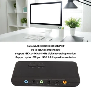 USB Sound Card 12Mbps 7.1 Stereo Dual Microphone Input 48KHz Sampling Extern NEW - Afbeelding 1 van 12