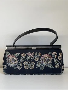 Vtg 1950s–60s La Marquise Italian Tapestry Handbag Purse Floral & Butterfly - Bild 1 von 12