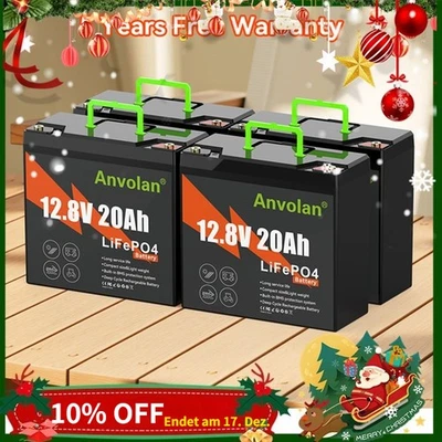 ANVOLAN 1/2/3/4X12V 20Ah 25Ah LithiumBatterie Akku LiFePO4 BMS für Wohnmobil Solaranlage