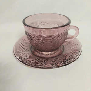 Indiana Glass Tiera Sandwich Amythest Cup and Saucer - Picture 1 of 5