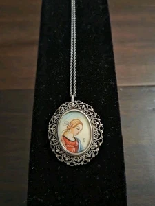 Antike 800 Silber handbemalte Brosche/Anhänger signiert ML MIT 9" 925 Italien Kette - Bild 1 von 6