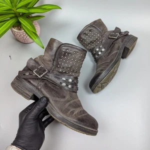 Y2K Remonte Leather Studded Ankle Boots Women's EUR 38 US 7.5 Vintage Grunge - Picture 1 of 10