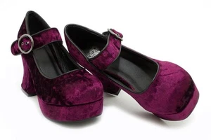 T.U.K. Pump A9441L Marley Platform Heel Mary Jane Burgundy Crushed Velvet - Picture 1 of 10