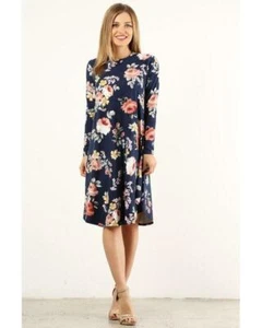 Chase Your Dreams Navy Long Sleeve Floral Print Midi Dress - Picture 1 of 6