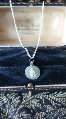 Ciondolo vintage 1974 in argento 925 Wedgwood su catena da 20 pollici - segni... - Immagine 1 di 4