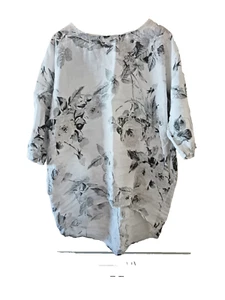 Floral Grey Mix Short Sleeved Linen Top One Size - Picture 1 of 2