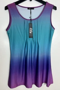 Turquoise & purple Ombre Pleated Sleeveless Tunic Size M - Picture 1 of 3