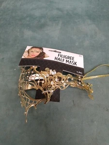 Womens half mask  Filigree Laser-Cut Metal Venetian Masquerade Mask [Gold] NWT - Picture 1 of 6