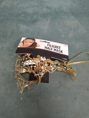 Womens half mask  Filigree Laser-Cut Metal Venetian Masquerade Mask [Gold] NWT - Image 1 of 4