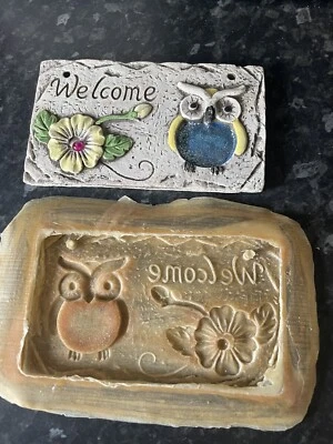 Latex Rubber Mould To Make Owl Welcome Garden Plaque Mold Sign Plaster Craft - Image 1 of 4