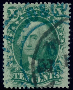 US 35 10c 1859 type V Washington blue Wells Fargo & town cancels PSAG cert - Picture 1 of 3