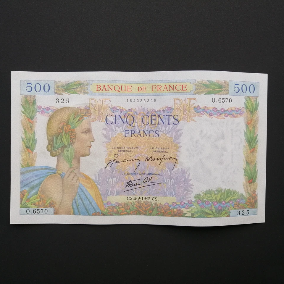 FRANCE 500 FRANCS 1942  "La Paix"  P-95b   UNC - Image 1 of 4