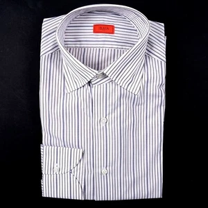Isaia Modern 'Mix Fit' Brown-Slate Gray Stripe Cotton Dress Shirt 14.5 (Eu 37) - Picture 1 of 6