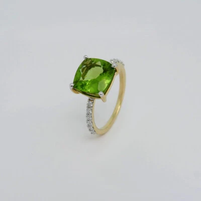 Ring mit 0,26ct TW-si Brillant und 3,64ct Peridot in 750/18K Gelbgold Gr. 54 - Bild 1 von 4
