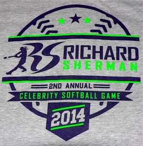 RICHARD SHERMAN #25 SEAHAWKS Sz Lrg 2014 Celebrity Softball Game NFL T-Shirt EUC - Picture 1 of 7
