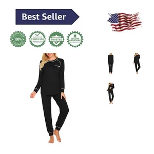 Breathable and Comfortable Black Pajama Set for Women - Long Sleeve Sleepwear - Picture 1 of 6
