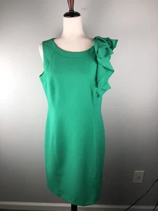 Calvin Klein Dress 12 Green Ruffle Flounce Career Lined Sleeveless Romantic - Picture 1 of 9