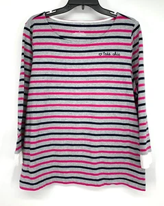 Talbots Shirt Womens Size XL Stripe Gray Pink Blue Long Sleeve Tres Chic Graphic - Picture 1 of 8