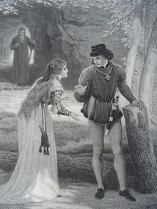 c1884 Antique Print FERDINAND AND MIRANDA The Tempest - The Royal Shakspere - Picture 1 of 2