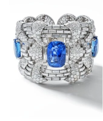 Simulated Sapphire & Tanzanite Luxury Women Wide Wedding Bracelet In 935 Silver - Image 1 of 4