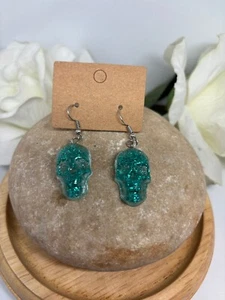Glitter Skull Hanging Light Weight Resin Earrings - Picture 1 of 1