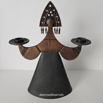 MCM Copper Metal Candle Holder Stylized Woman Folk Boho Mid Century Modern 12" - Image 1 of 4