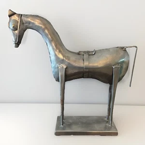 Escultura de caballo de metal figura arte estaño metal hecho a mano soldado martillado 15"x14" - Imagen 1 de 13
