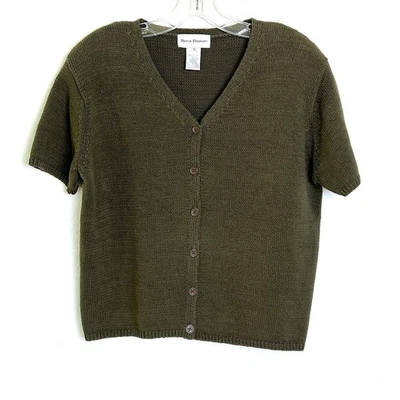 Cárdigan Suéter Grande Verde Botón Frontal Manga Corta Tejido Vintage Rena Rowan Foto 1 de 4