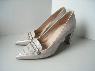 Hispanitas Shoes Heels 37 US 6.5 Blush Pink Silver Suede Leather Pumps Pointed — 第 1/4 张图片