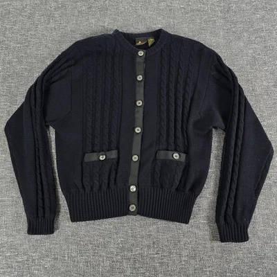 Cárdigan Suéter De Colección Liz Sport Mezcla Lana de Cordero Negro Talla Grande Bolsillos Foto 1 de 4