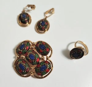 Vintage SARAH COVENTRY Jewelry Light Of The East Brooch Ring & Earrings 1968 - Picture 1 of 6