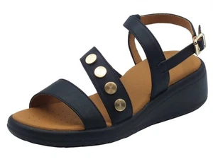 Geox D550EF Meliconia Black Sandali zeppa bassa per Donna in pelle nera - Imagen 1 de 3