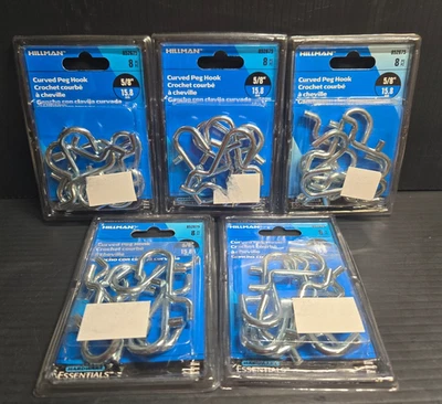 5 New Packs of Hillman 5/8" Curved Pegboard Hooks #852675 - 8/pc Per Pack (03) - Image 1 of 4