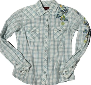 Camisa Occidental Ajustada Panhandle Botón a Presión Floral Bordada Talla M Hecha en Texas - Imagen 1 de 14