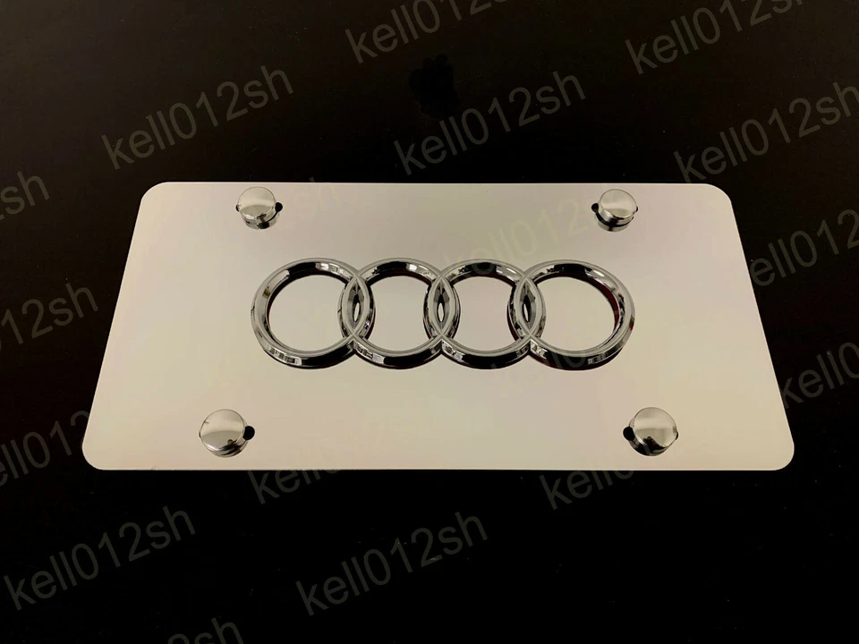 1pc 3D 4 RING Emblem Aluminum Mirrored Chrome FRONT License Plate +screw caps - Image 1 of 1