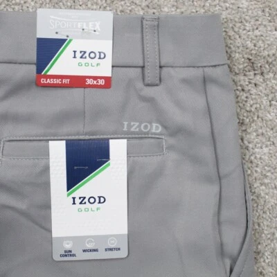 Izod Golf Pants NWT Mens 30x30 Gray Classic Fit Sportsflex Stretch Wicking - Image 1 of 4