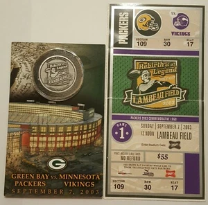 2003 GREEN BAY PACKERS vs Vikings Lambeau Field Coin & Ticket Stub NFL - Picture 1 of 6
