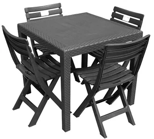Gartenset Sitzgruppe Möbel 5-tlg Schwarz Kunststoff Rattan Camping Garten Balkon - Bild 1 von 7