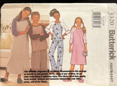 Butterick Sewing Pattern 3320 Girls Childs Top Gown Pants Size 12-16 Uncut - Image 1 of 2