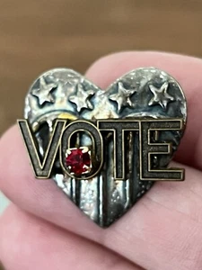 Red Crystal Silver Tone Metal Vote Pin - Picture 1 of 5