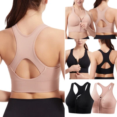 Fitness Sports Zip Bra High Impact Support Bounce Control Wirefree Top Underwear - Image 1 of 4