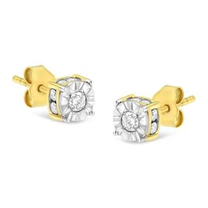 10K Yellow Gold Plated Sterling Silver 1/2 Cttw Miracle Set Diamond Stud Earring - Picture 1 of 6