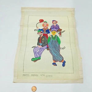 Hand Painted Needlepoint Pattern Canvas Patti Mann 1979 Clowns Circus Balloon - Picture 1 of 7